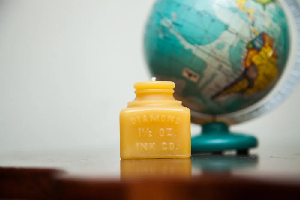 Antique Bottle Beeswax Candle Collection Diamond Ink Jar Small