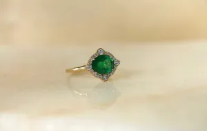 Art Deco Colombian Emerald with Diamond Halo Ring