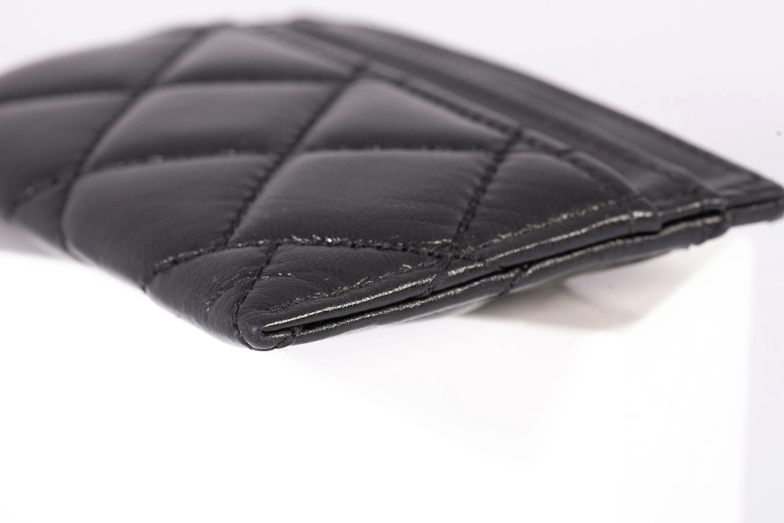 Authentic Chanel Black Lambskin Chevron Quilted Card Holder