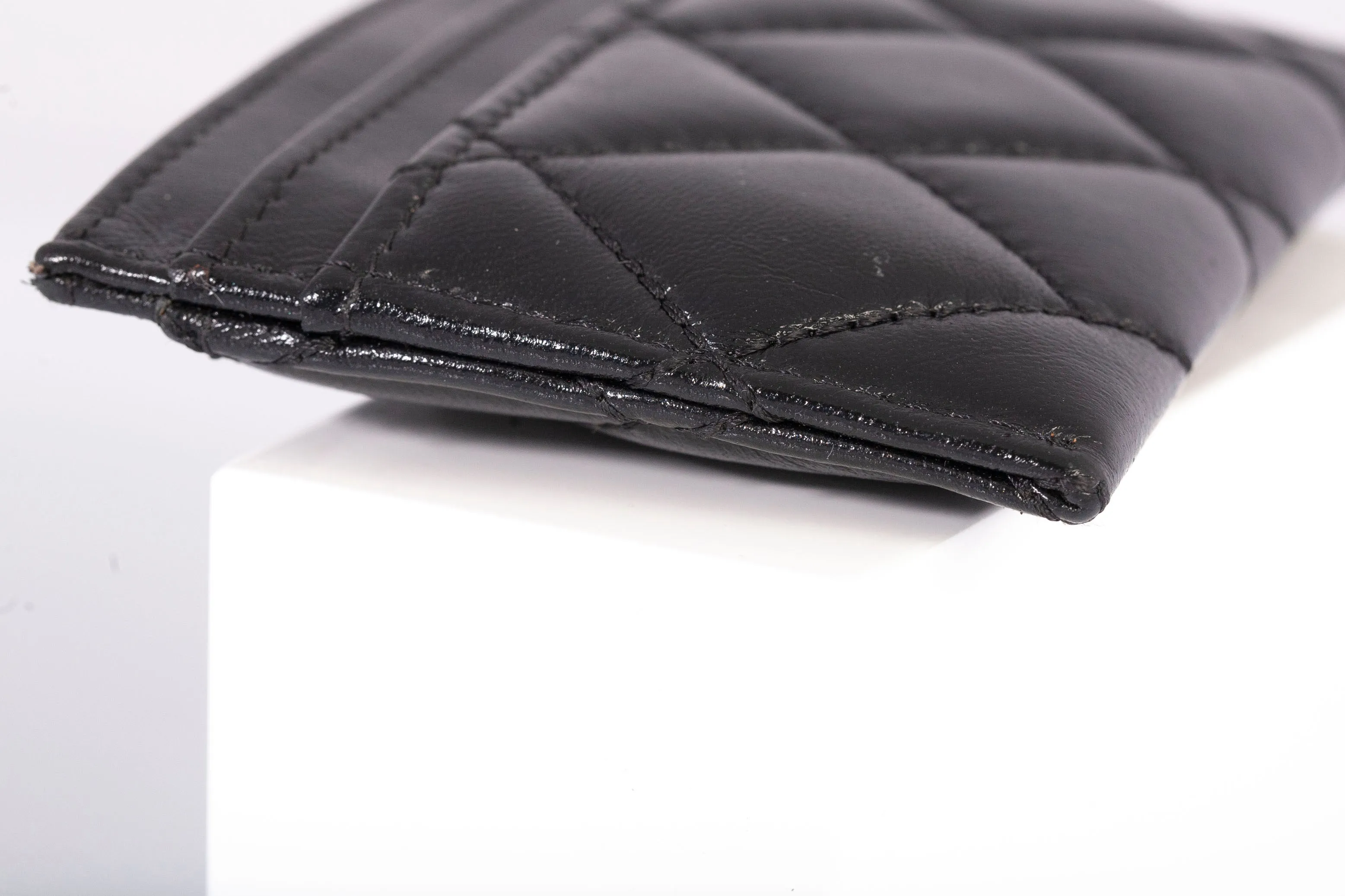 Authentic Chanel Black Lambskin Chevron Quilted Card Holder