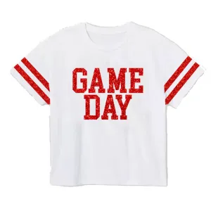 Azarhia Game Day Glitter Boxy Kid Tee - Red