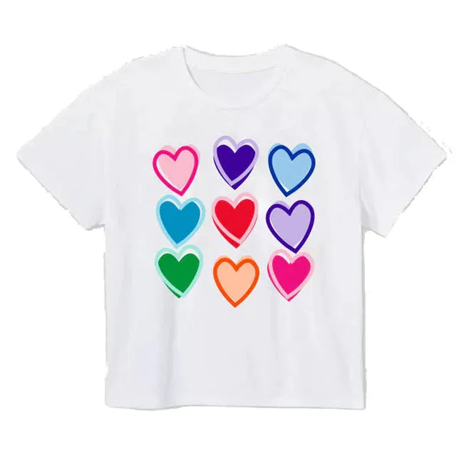 Azarhia Sequin Rainbow Hearts Boxy T’ in White Valentines