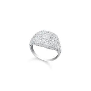 Baguette Centered Cubic Zirconia Dome Ring - Silver White