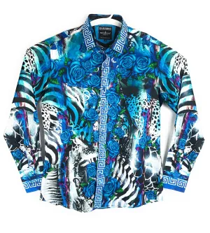 Barabas Mens Blue Long Sleeve Casual Shirt