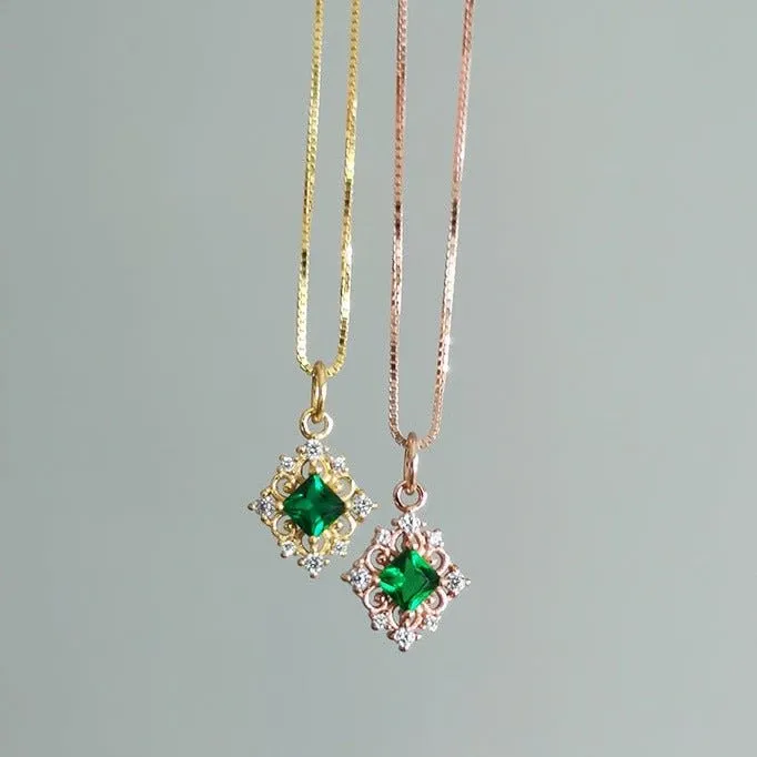 Baroque Emerald Necklace (Solid Silver)