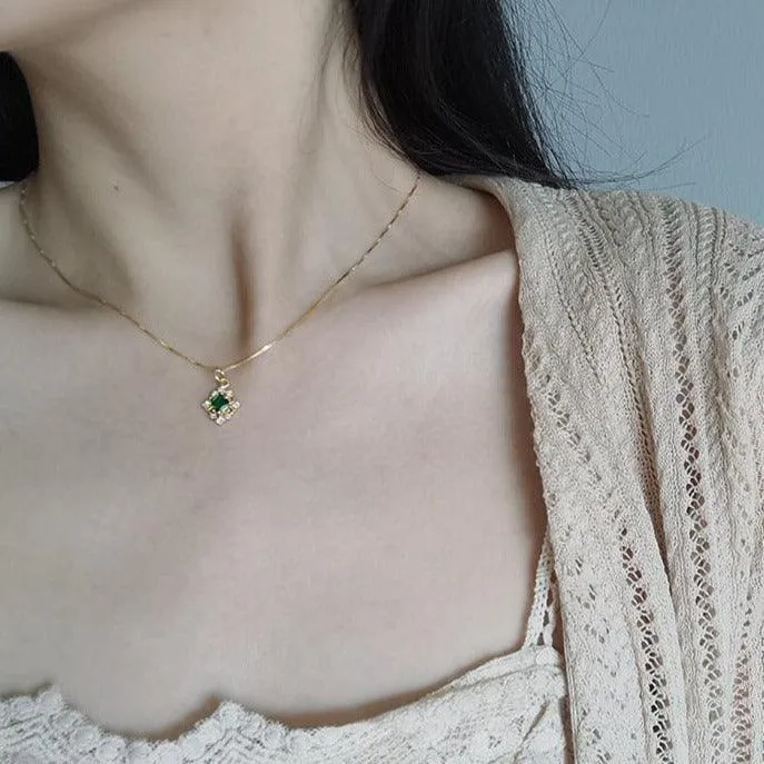 Baroque Emerald Necklace (Solid Silver)
