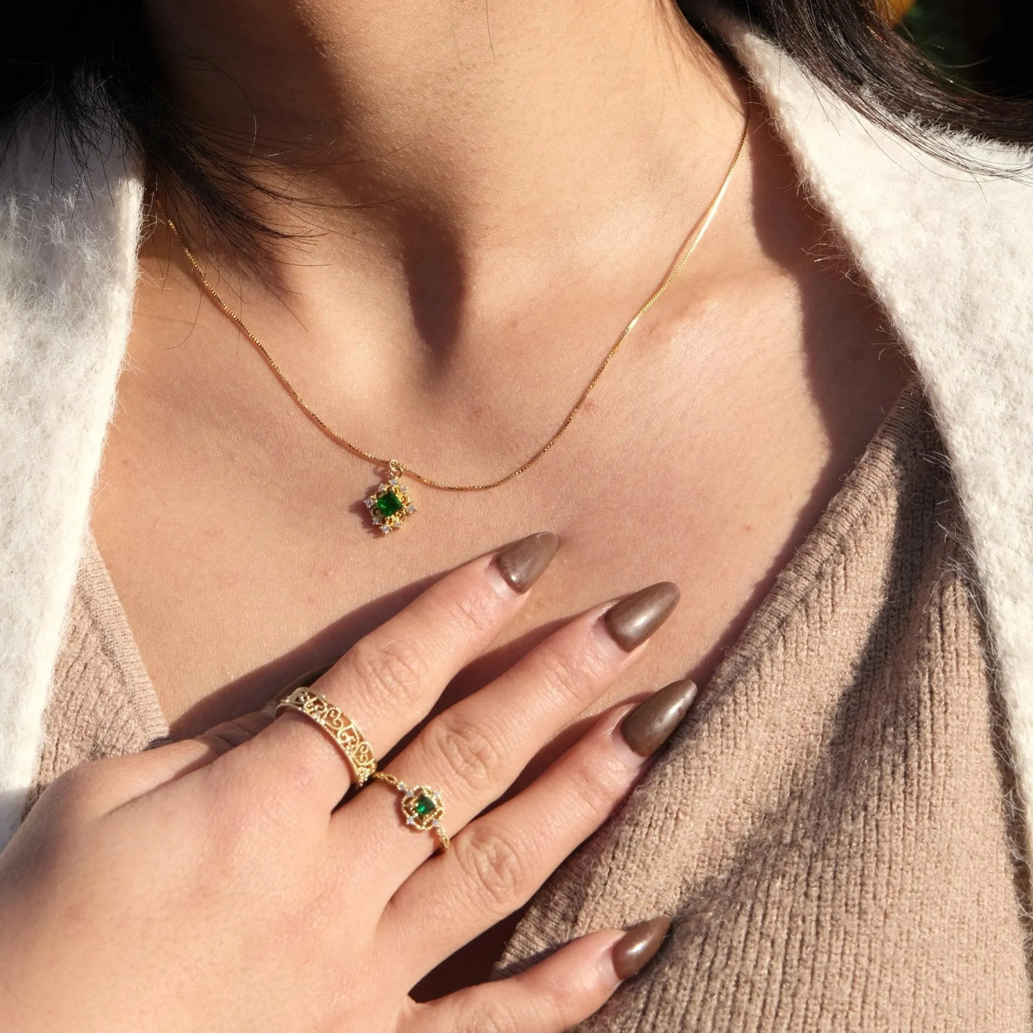 Baroque Emerald Necklace (Solid Silver)