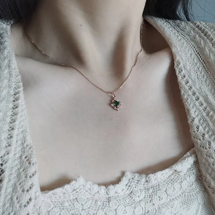 Baroque Emerald Necklace (Solid Silver)