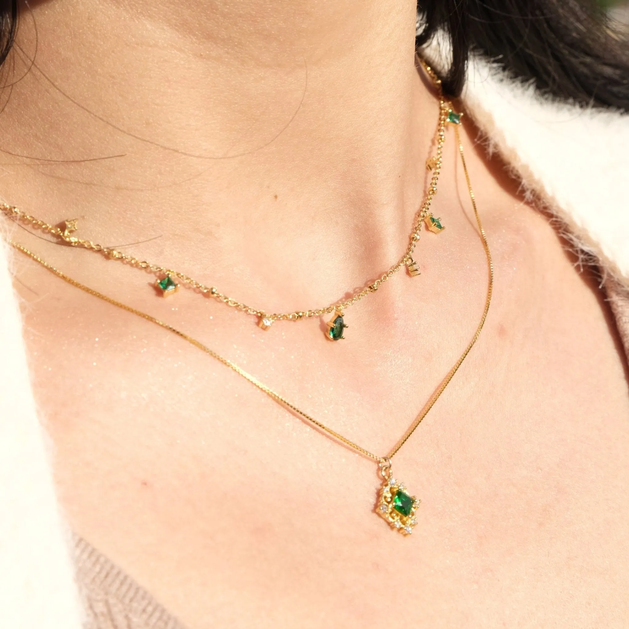 Baroque Emerald Necklace (Solid Silver)