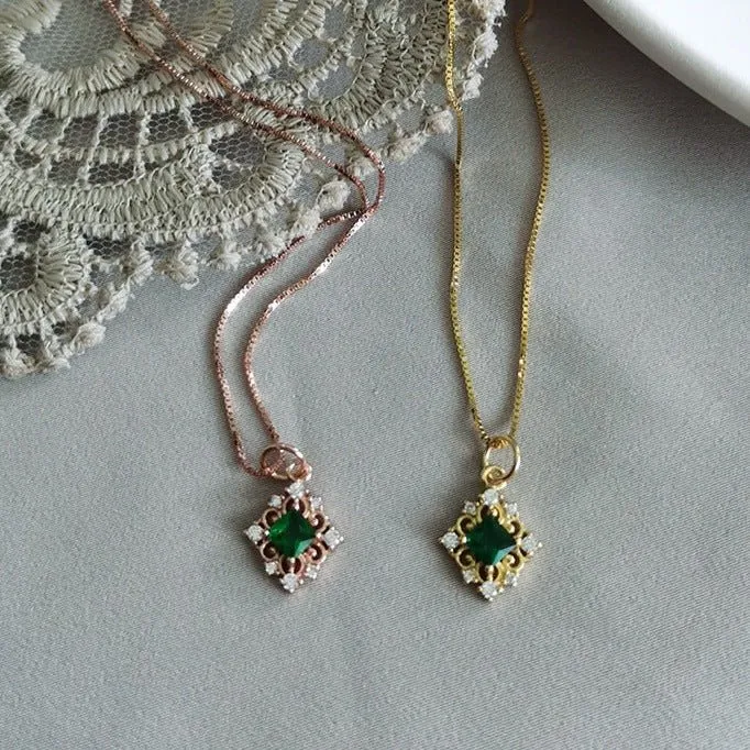 Baroque Emerald Necklace (Solid Silver)