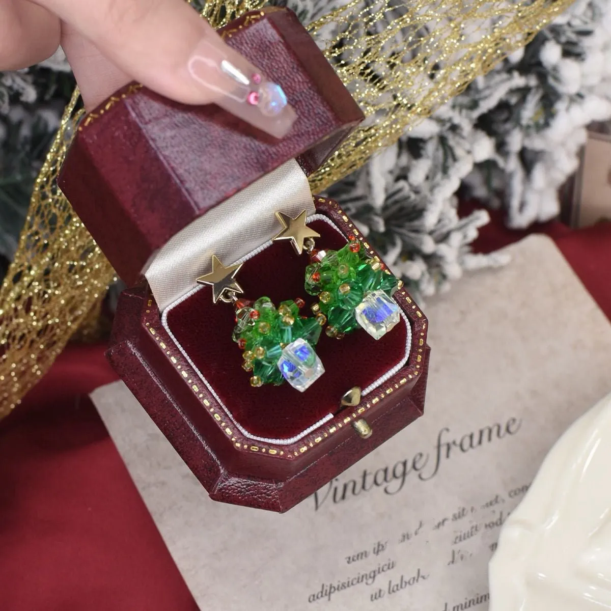 Beaded Christmas Tree Earrings