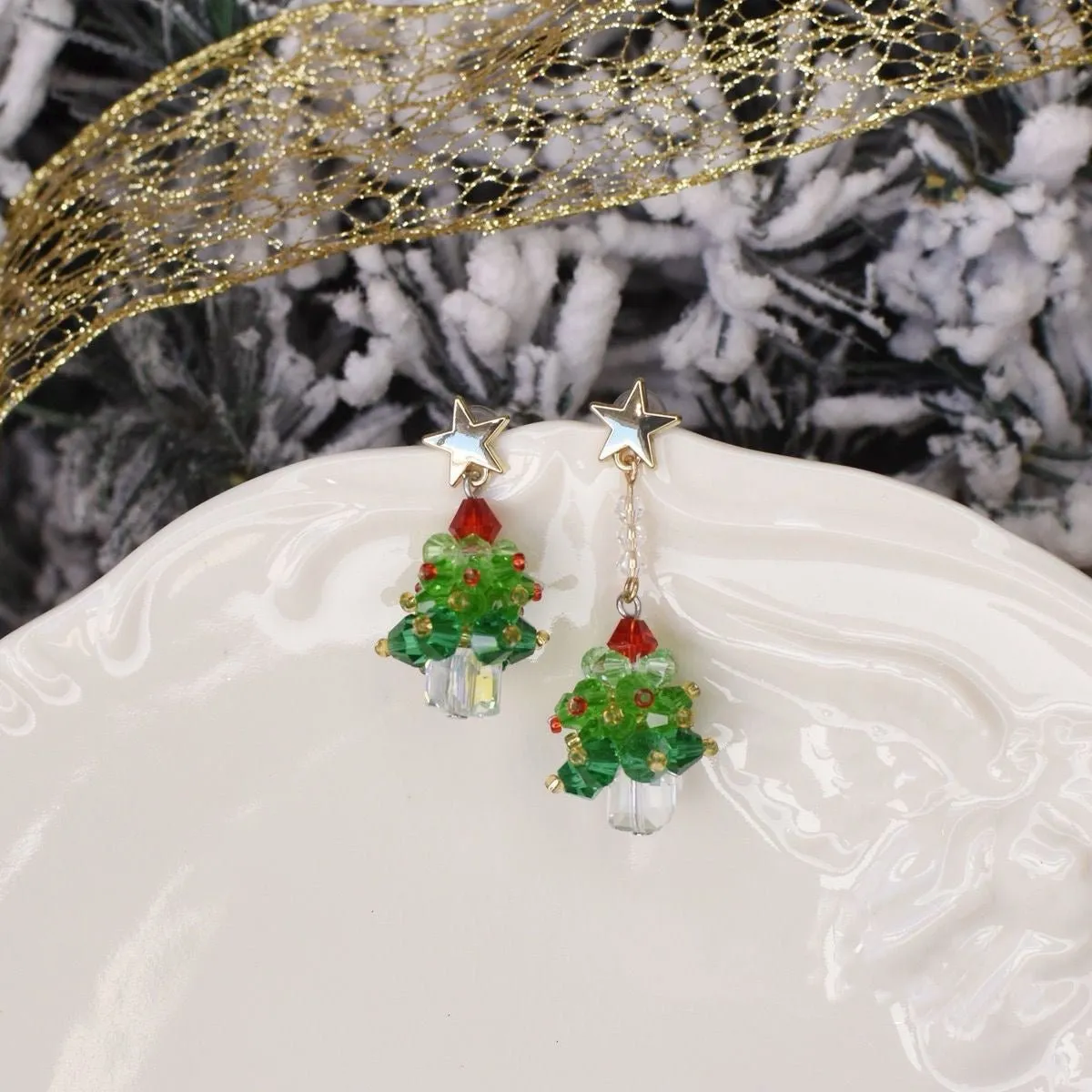 Beaded Christmas Tree Earrings