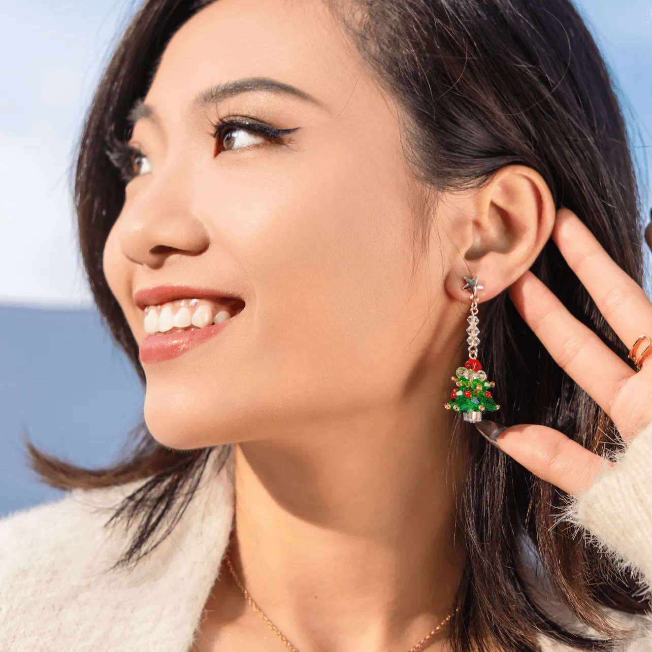 Beaded Christmas Tree Earrings
