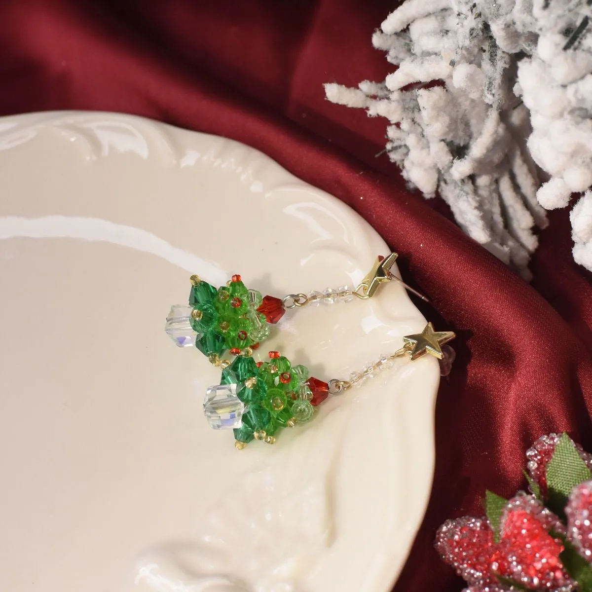 Beaded Christmas Tree Earrings