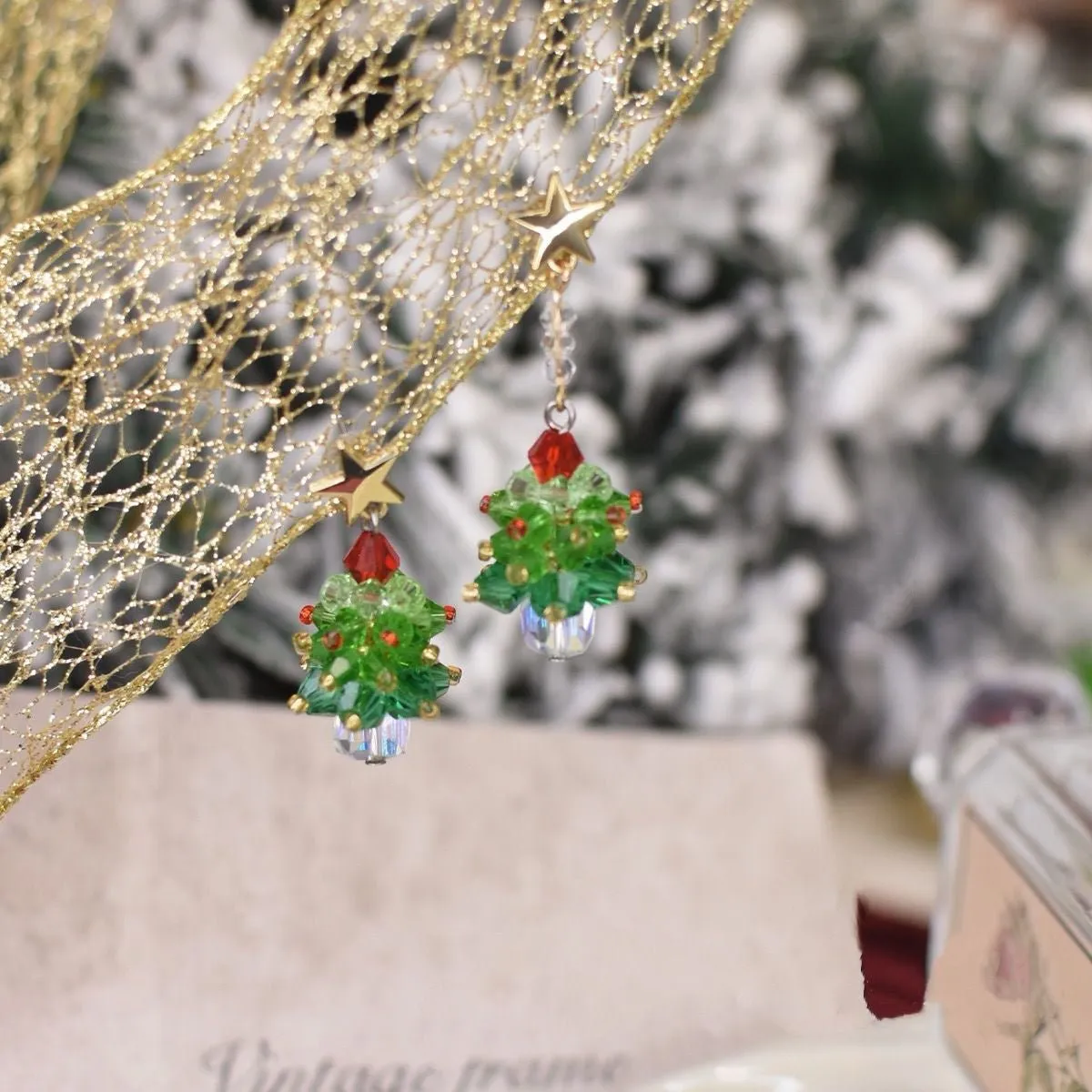 Beaded Christmas Tree Earrings