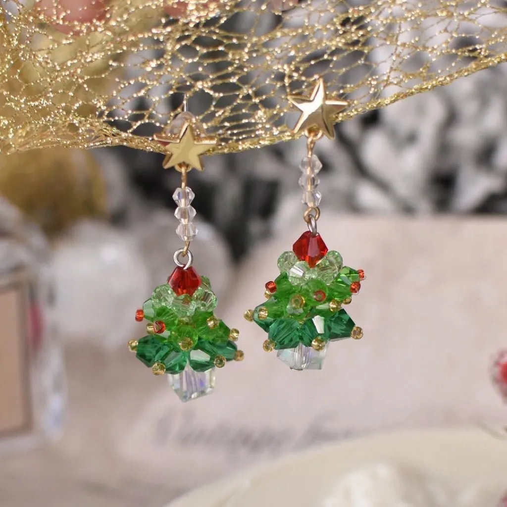 Beaded Christmas Tree Earrings