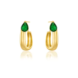 Big Teardrop U Shape  Hoop Earrings - Gold Green