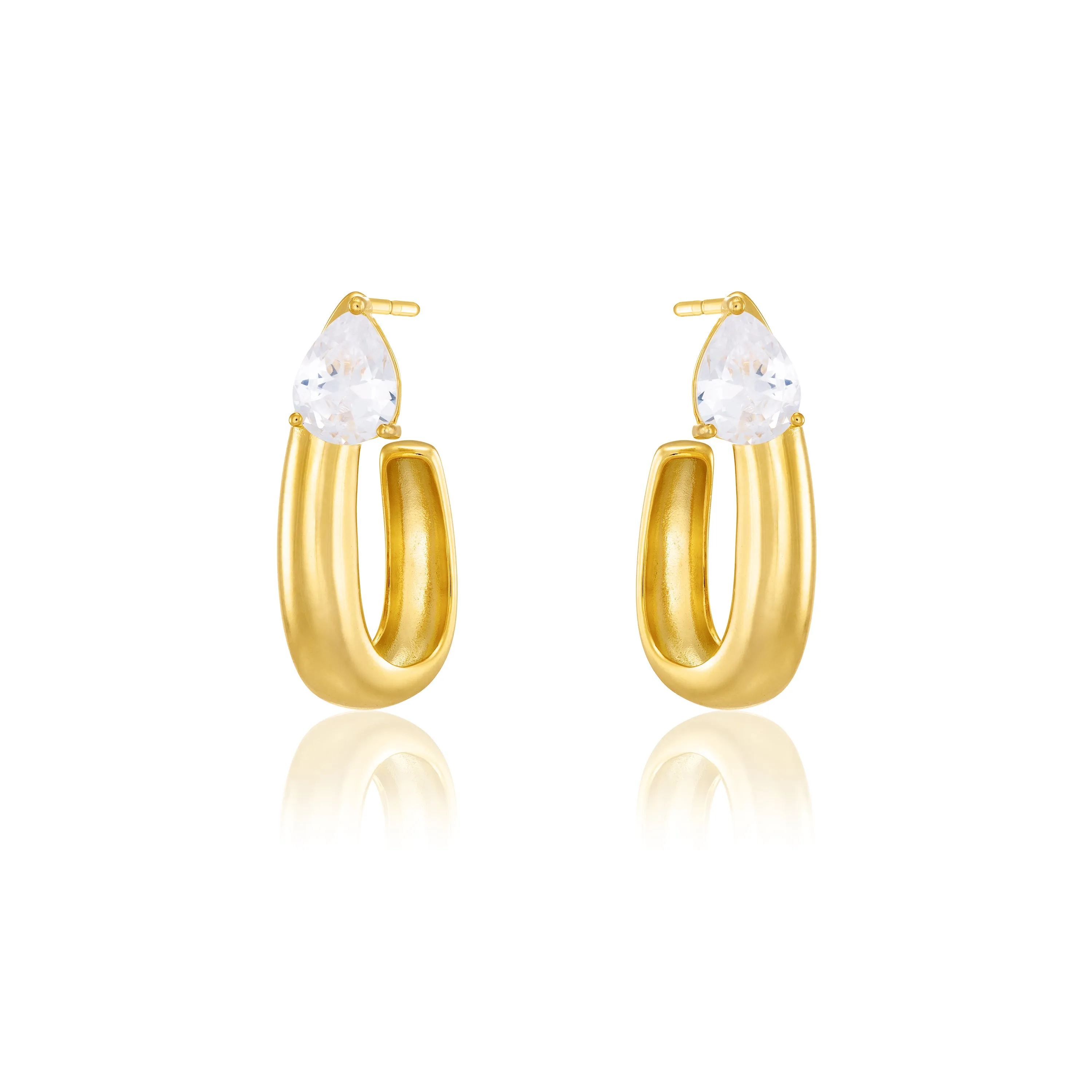 Big Teardrop U Shape  Hoop Earrings - Gold White