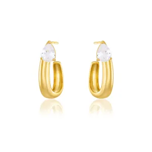 Big Teardrop U Shape  Hoop Earrings - Gold White