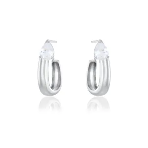 Big Teardrop U Shape  Hoop Earrings - Silver White