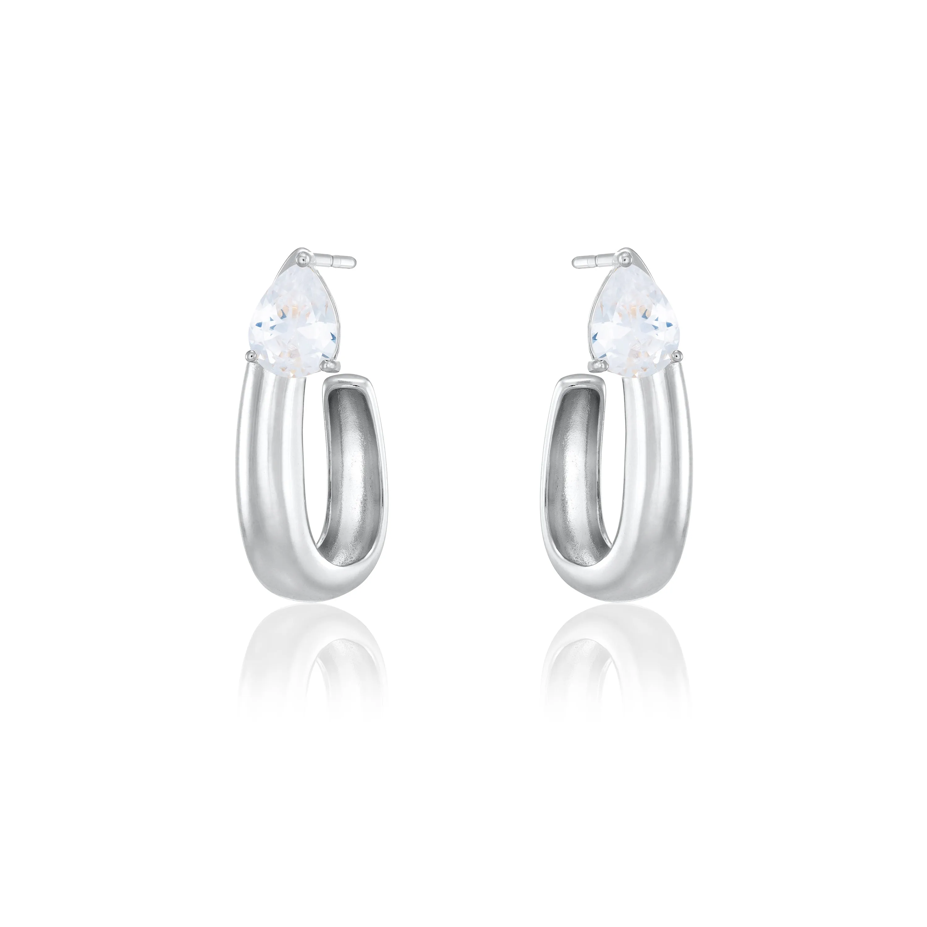 Big Teardrop U Shape  Hoop Earrings - Silver White