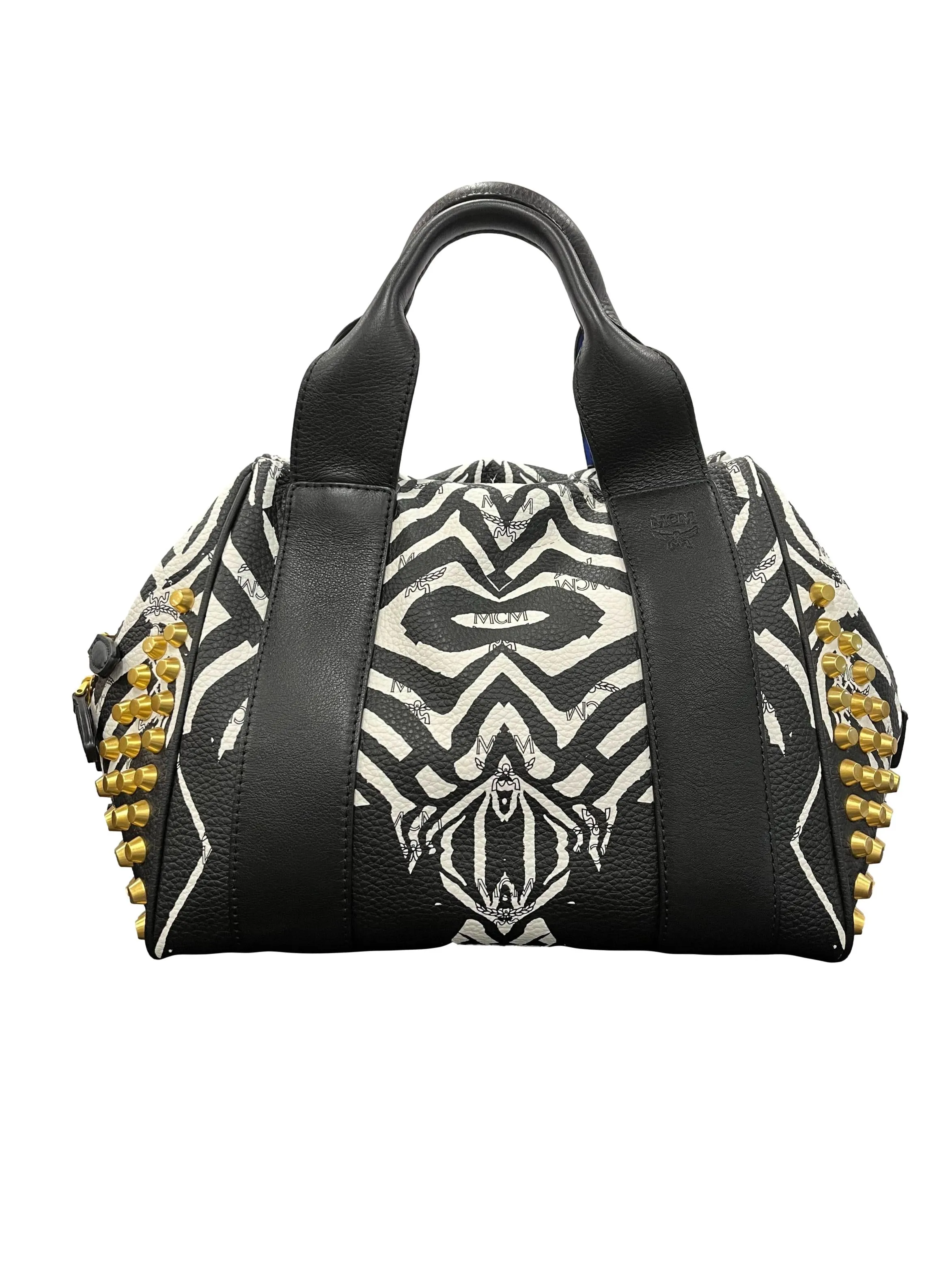 Black And White Funky Zebra Medium Boston Bag