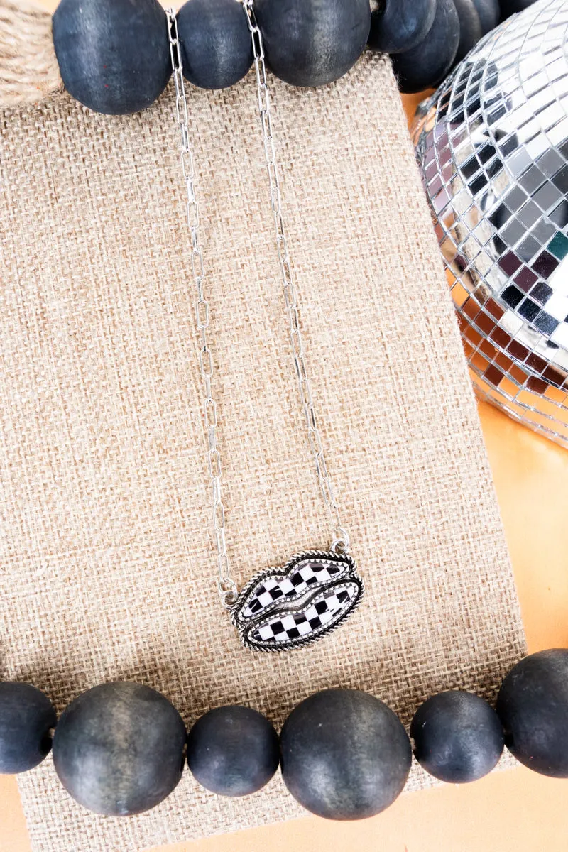 Black Checkered Lips Necklace