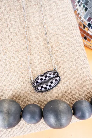 Black Checkered Lips Necklace