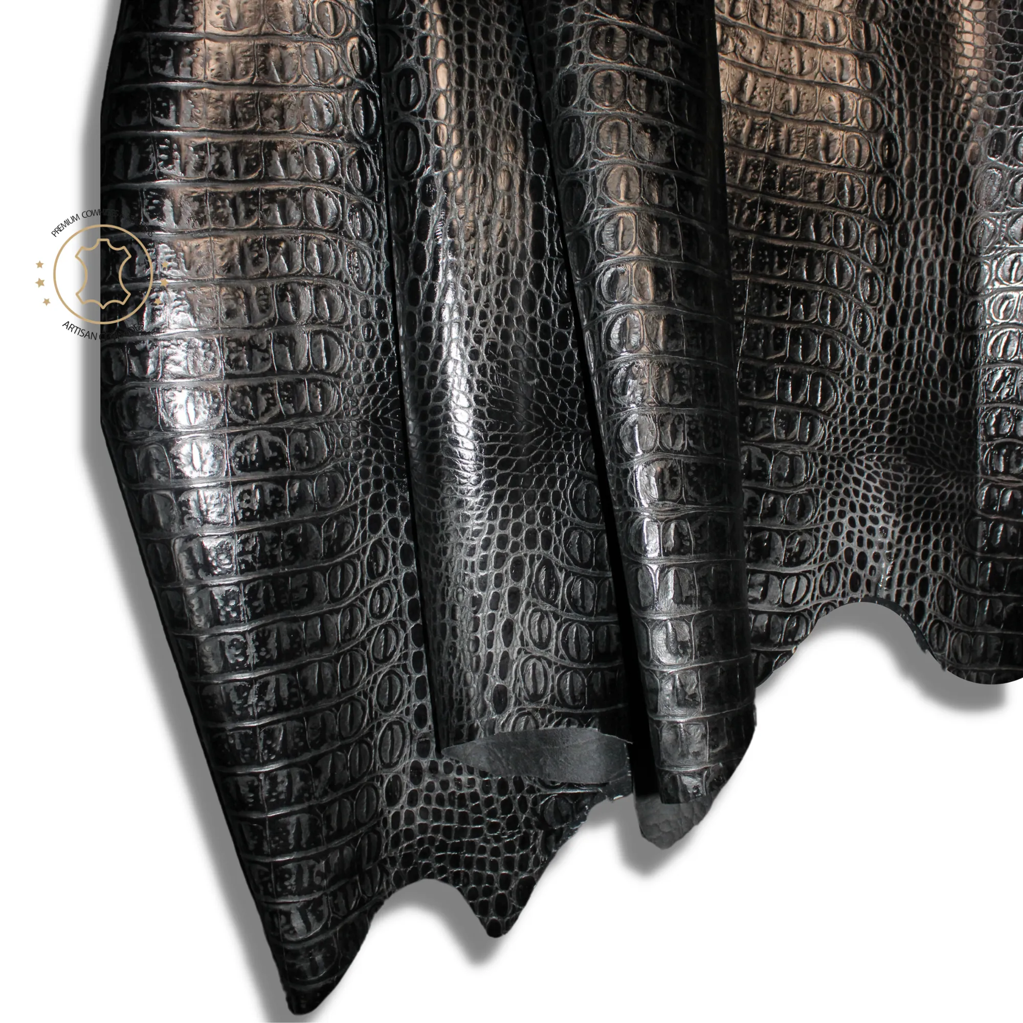 BLACK CROCODILE  EMBOSSED leather : Genuine Leather 2.5 - 3 oz. - Perfect for Handbags and Leather Crafts!