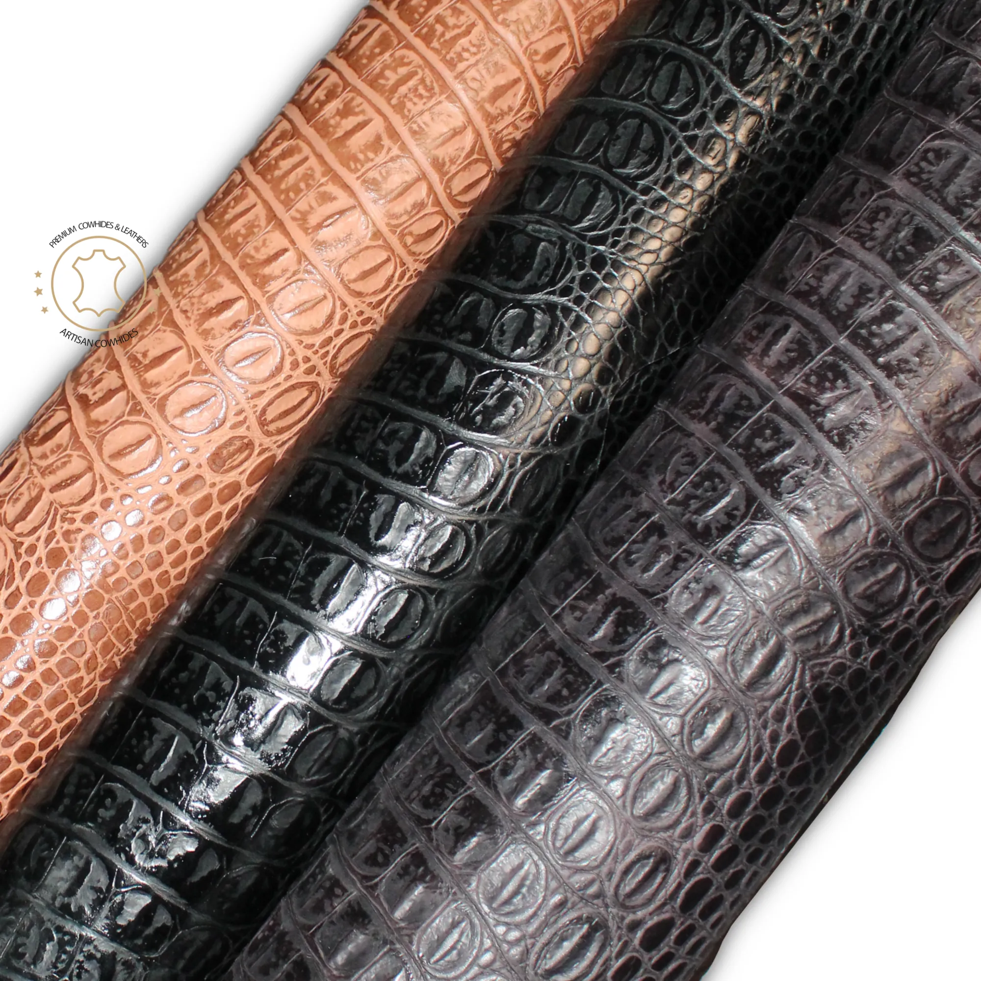BLACK CROCODILE  EMBOSSED leather : Genuine Leather 2.5 - 3 oz. - Perfect for Handbags and Leather Crafts!