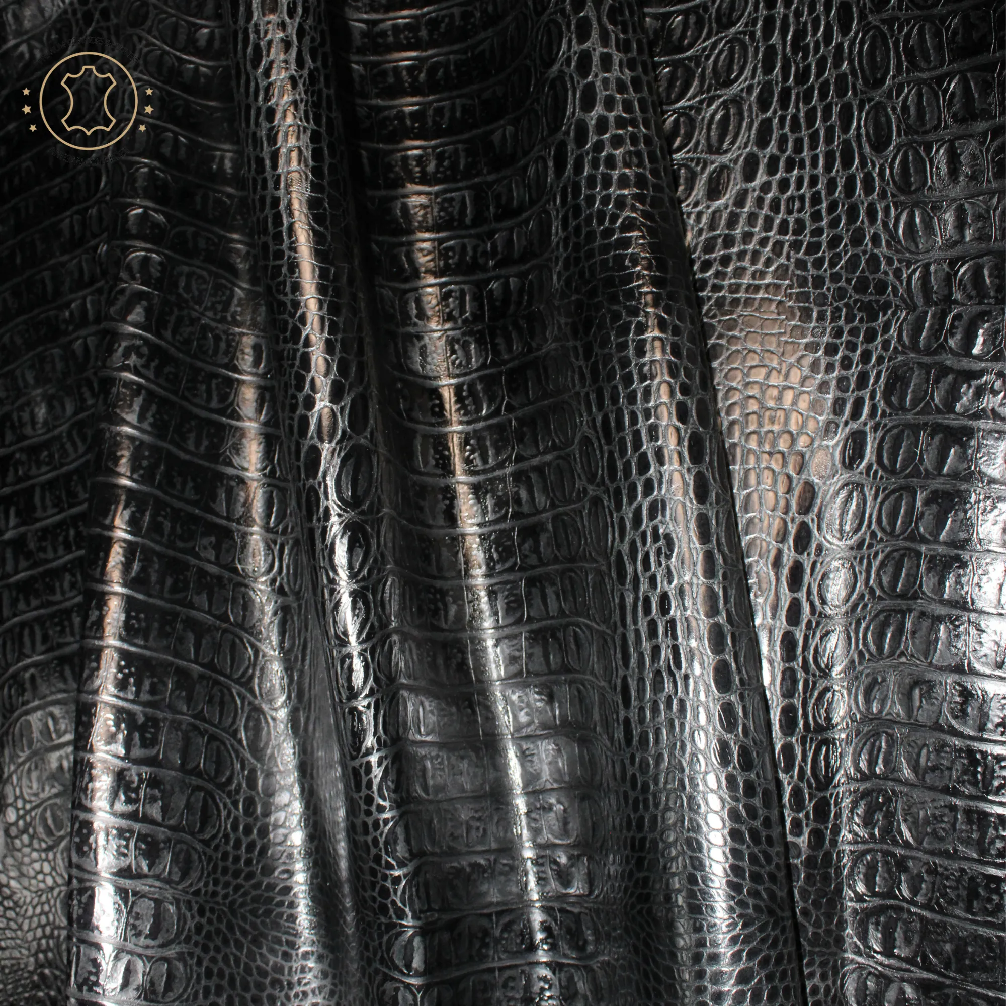 BLACK CROCODILE  EMBOSSED leather : Genuine Leather 2.5 - 3 oz. - Perfect for Handbags and Leather Crafts!