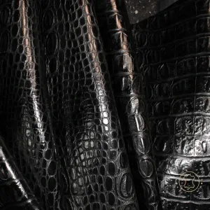 BLACK CROCODILE  EMBOSSED leather : Genuine Leather 2.5 - 3 oz. - Perfect for Handbags and Leather Crafts!