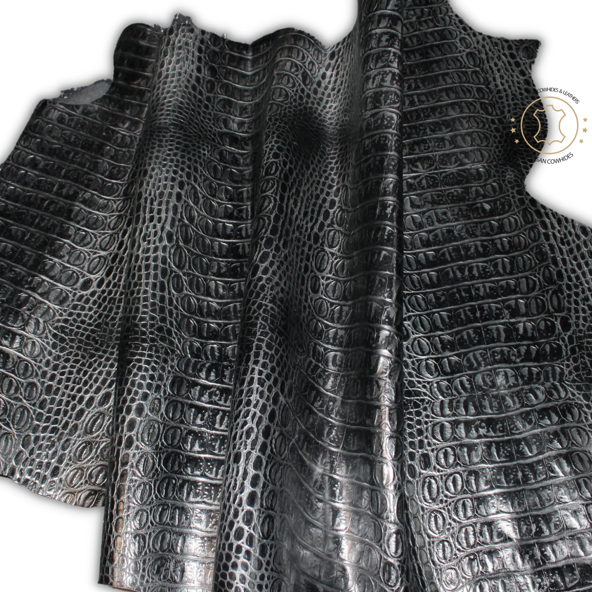 BLACK CROCODILE  EMBOSSED leather : Genuine Leather 2.5 - 3 oz. - Perfect for Handbags and Leather Crafts!