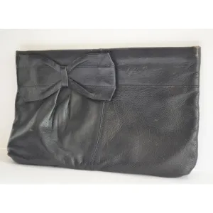Black Leather Bow Clutch Purse