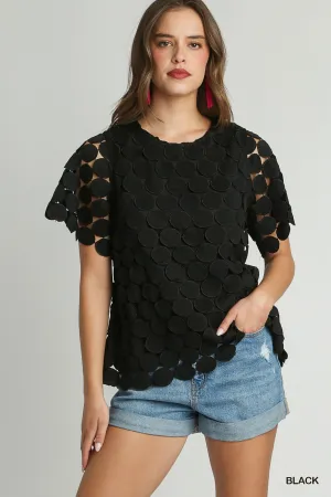 Black Polka Dot Lace Shift Boxy Sleeve Top with Back Button Keyhole |Stuffology Boutique