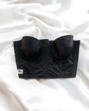 black Silk corset with rhinestones