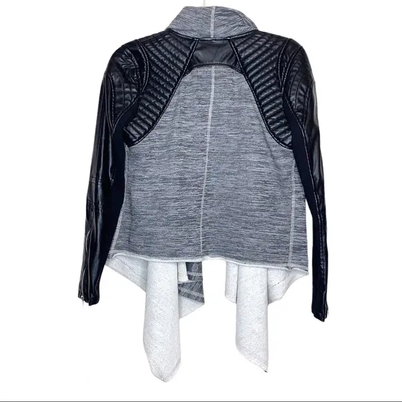 Blank NYC Dating &amp; Waiting  Shawl Open Front Faux Leather Jacket XS Black Gray
