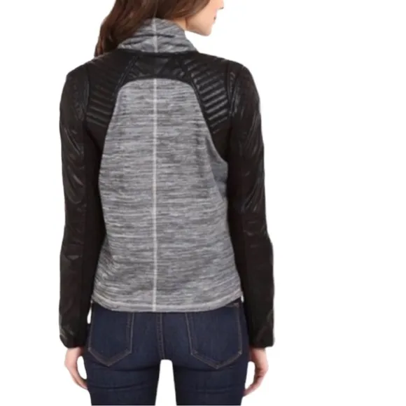 Blank NYC Dating &amp; Waiting  Shawl Open Front Faux Leather Jacket XS Black Gray