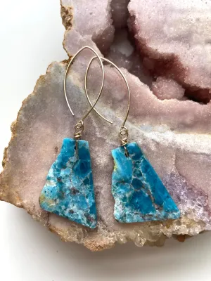 Blue Apatite Statement Earrings on Gold Fill