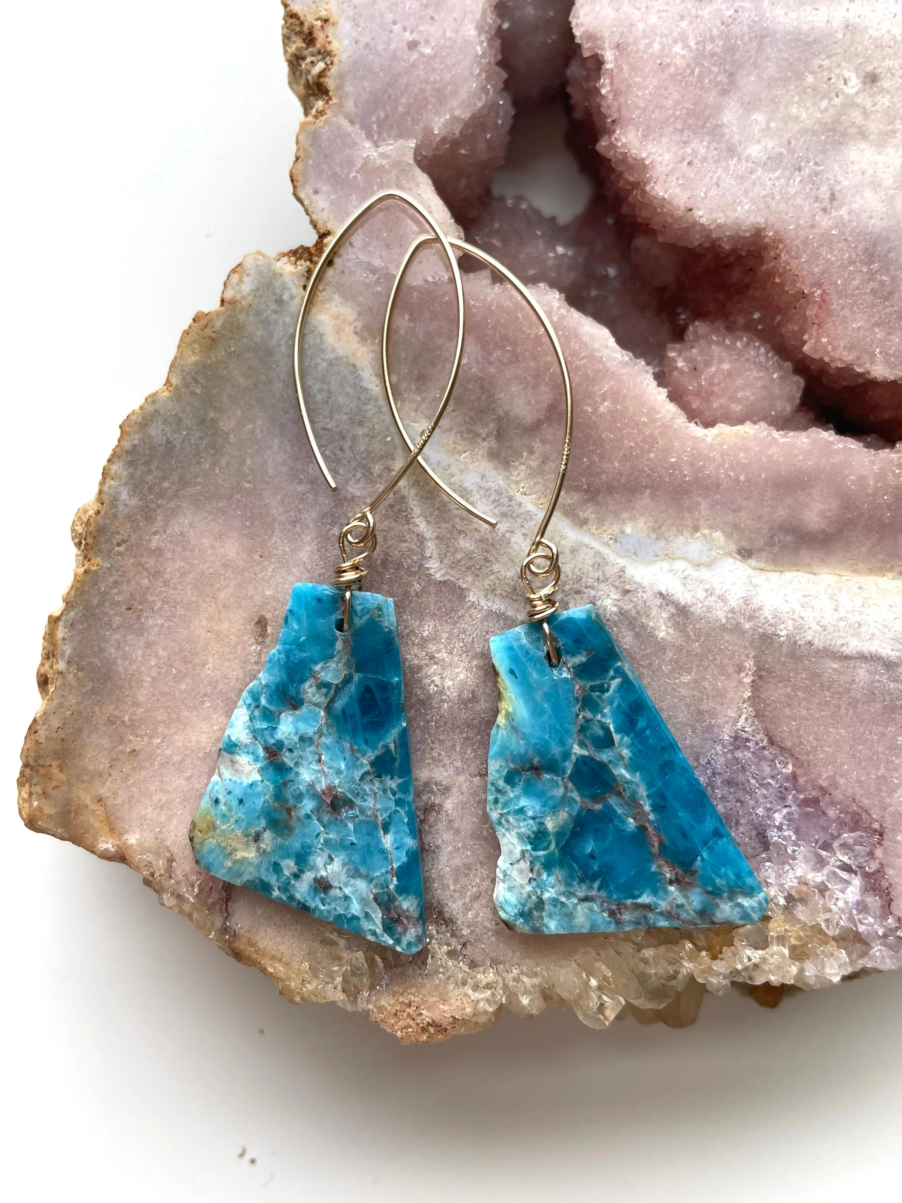 Blue Apatite Statement Earrings on Gold Fill