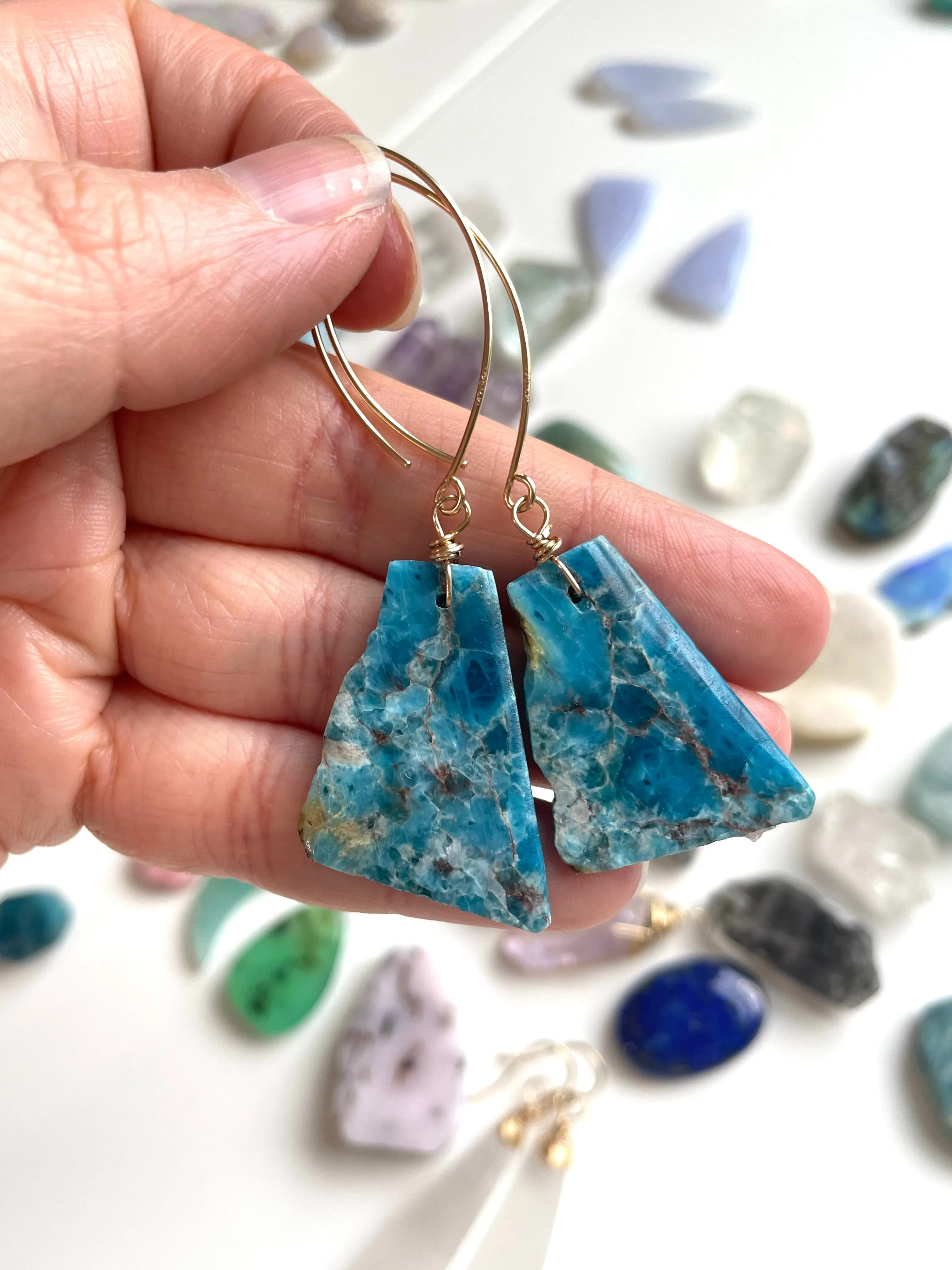 Blue Apatite Statement Earrings on Gold Fill