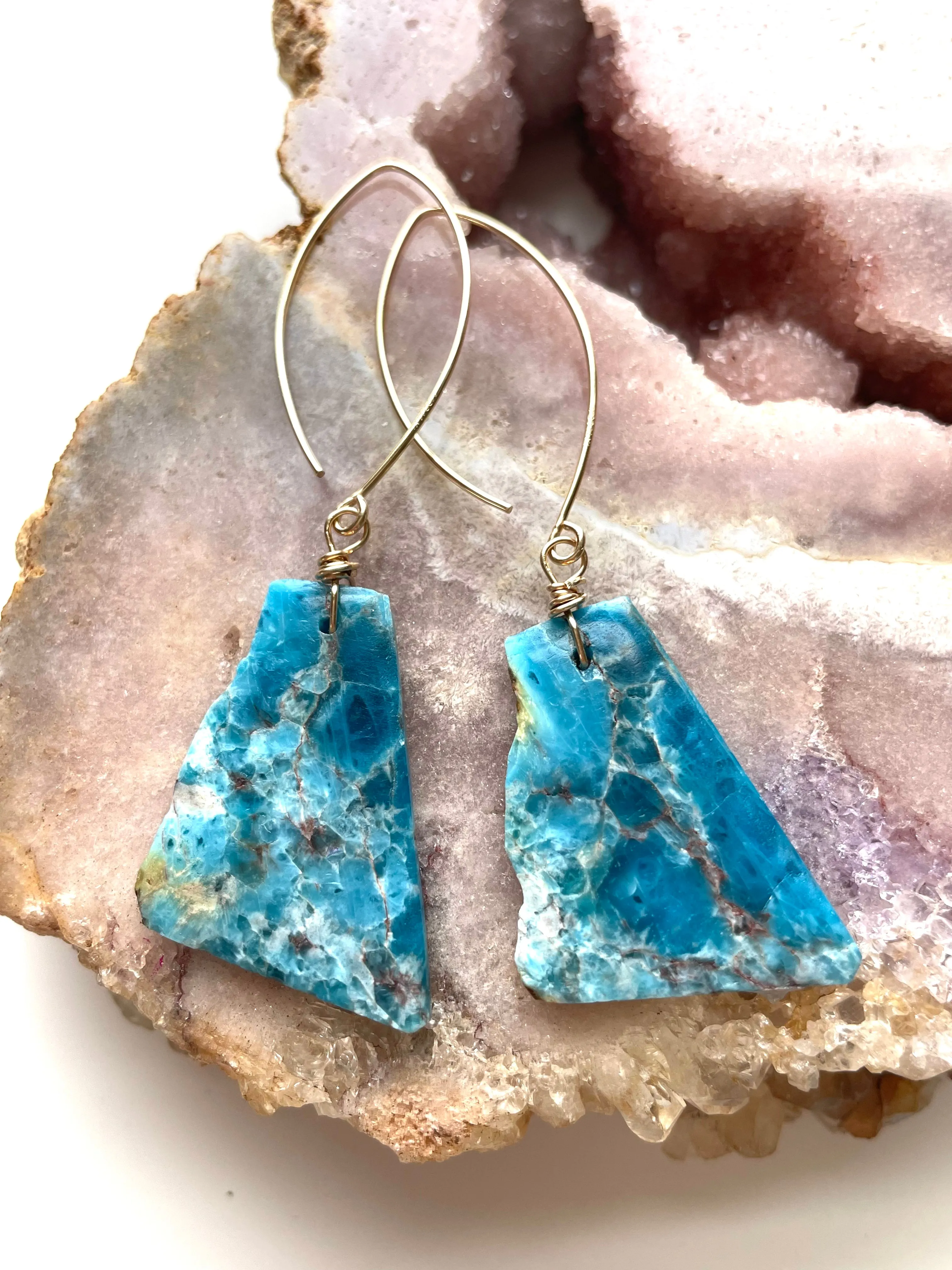 Blue Apatite Statement Earrings on Gold Fill