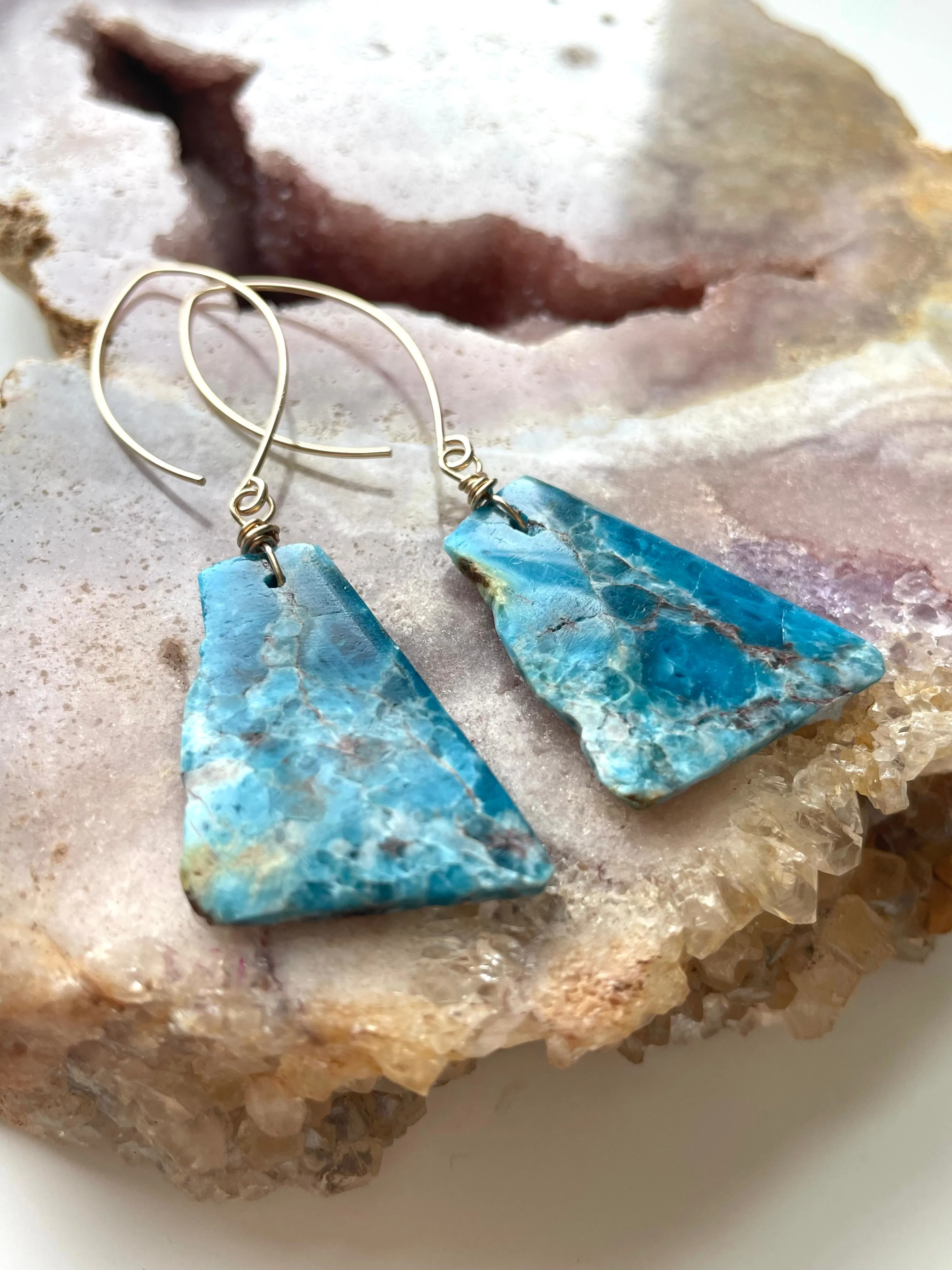 Blue Apatite Statement Earrings on Gold Fill