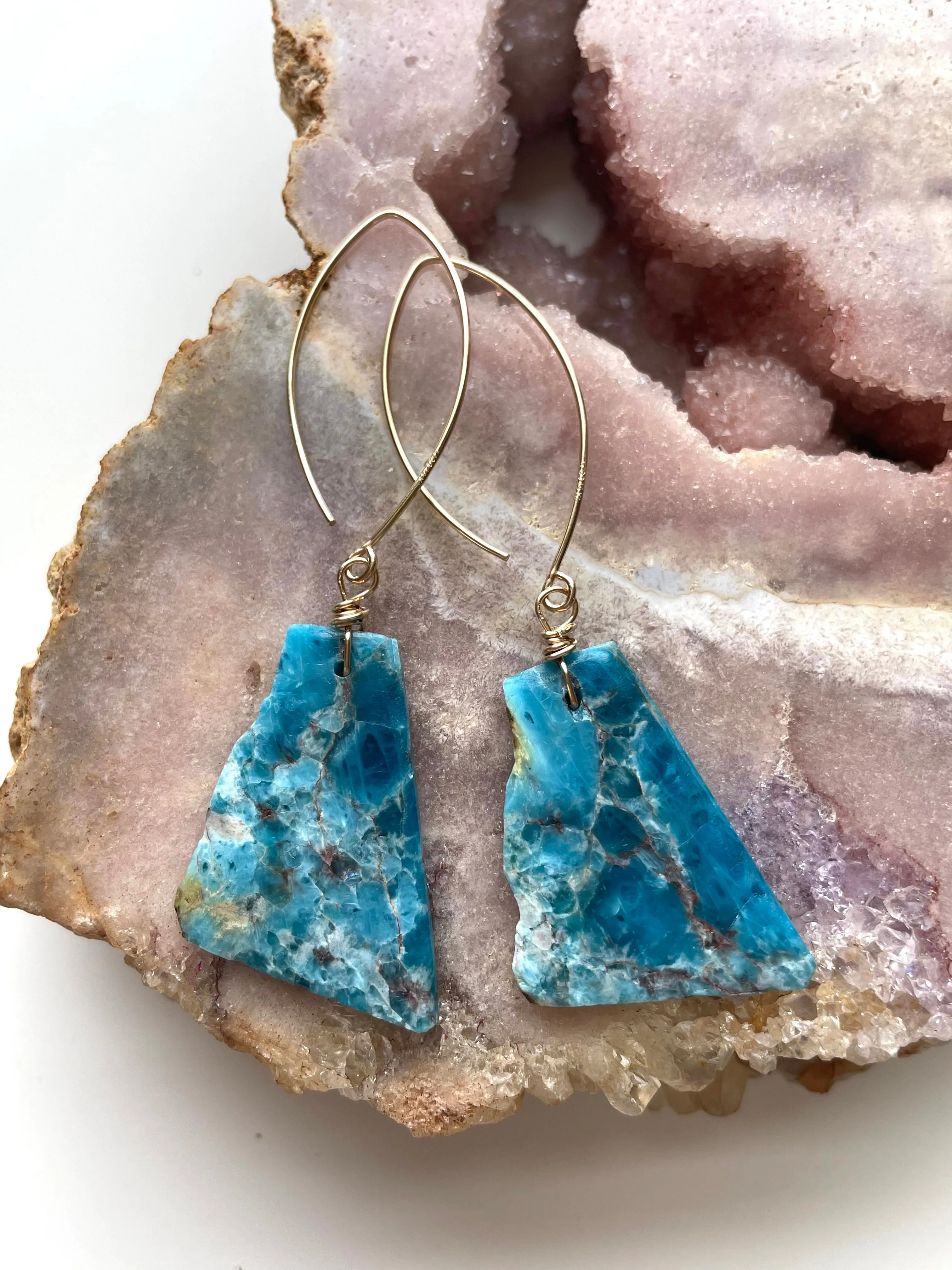 Blue Apatite Statement Earrings on Gold Fill