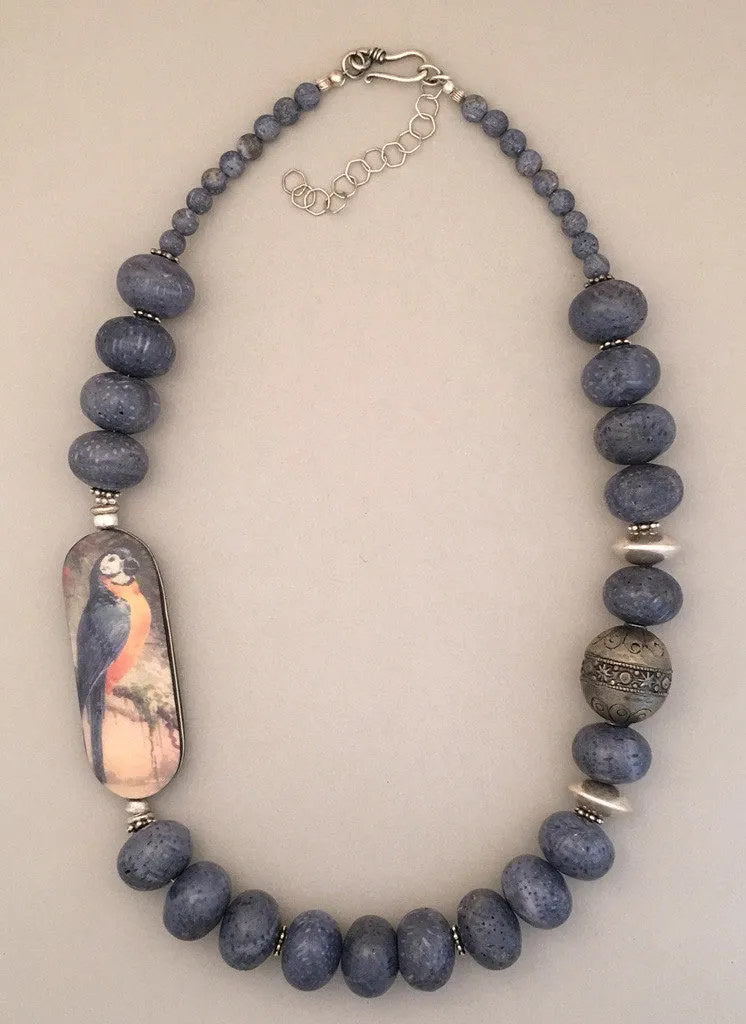 Blue Coral and Silver Statement Necklace