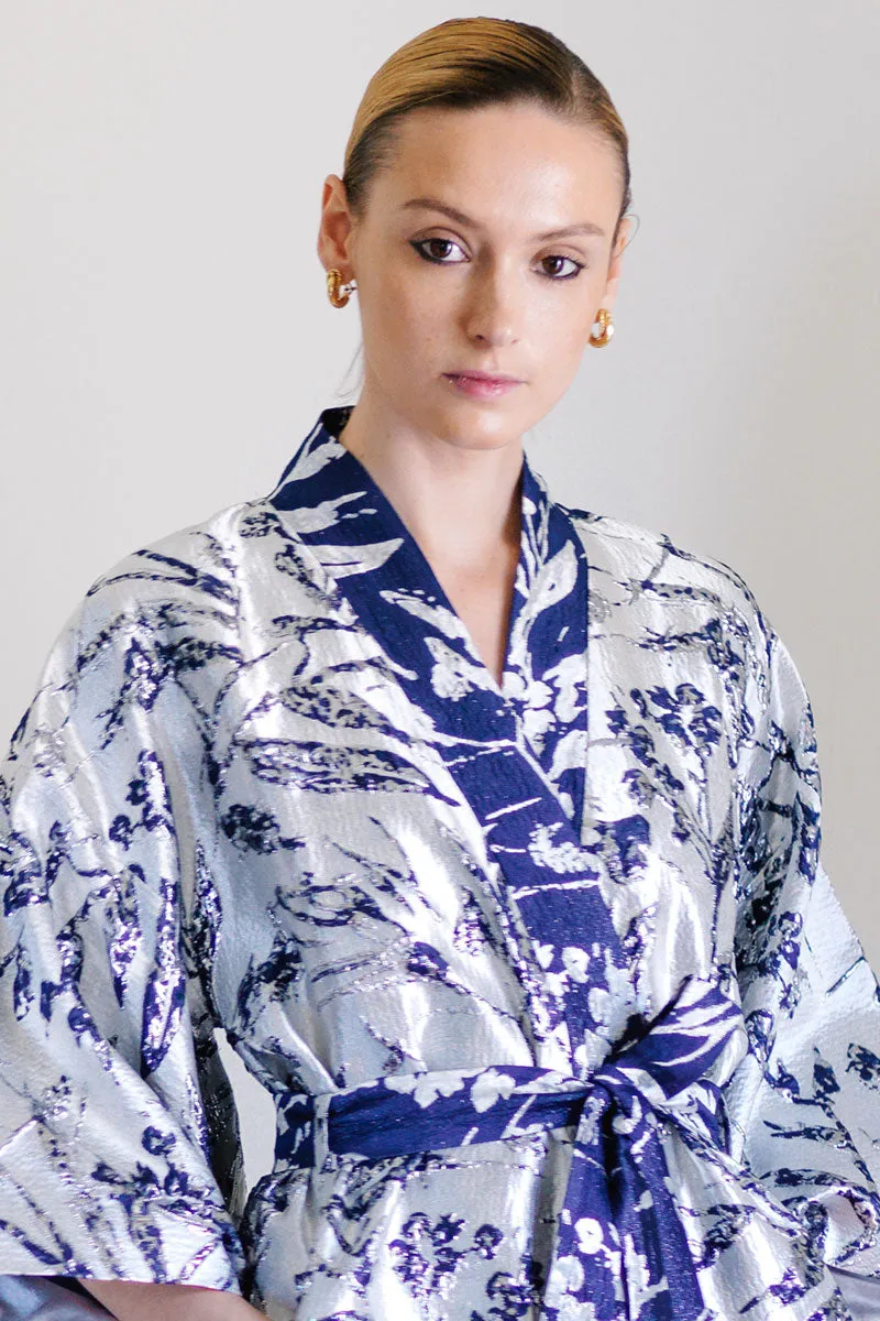 Blue Floral  Robe Kimono