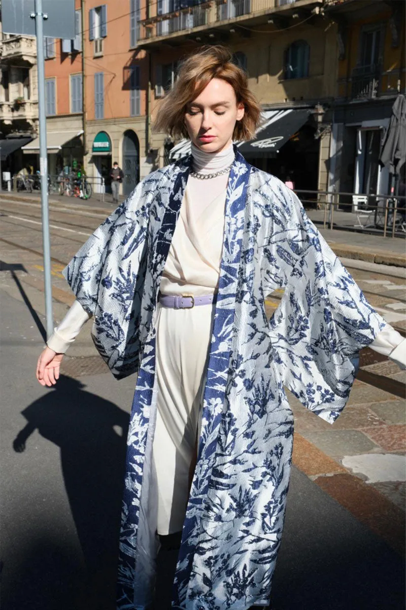 Blue Floral  Robe Kimono