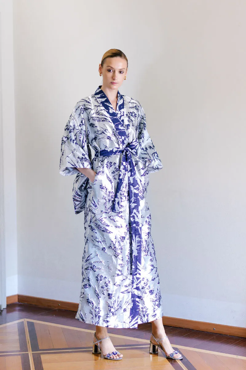 Blue Floral  Robe Kimono