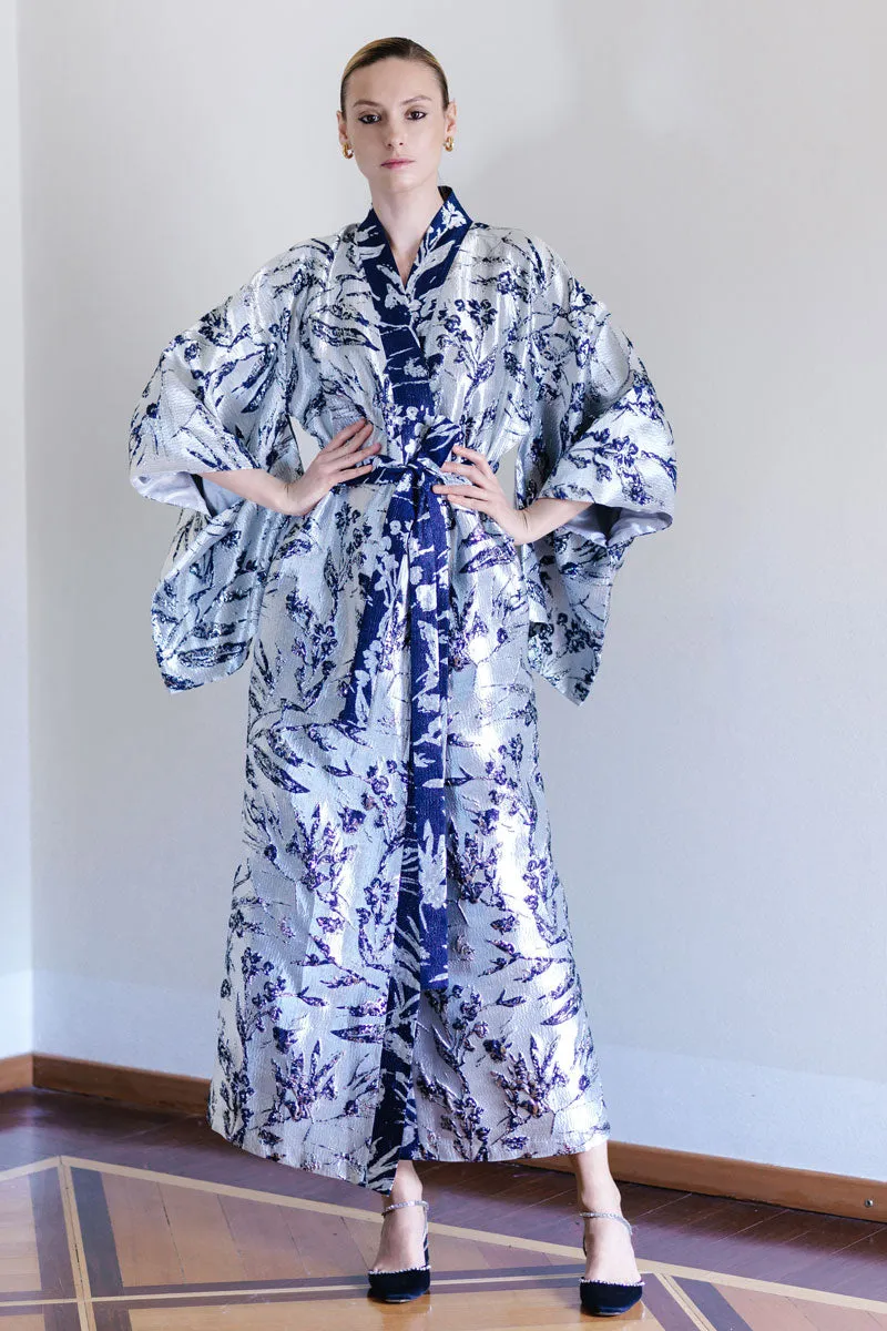 Blue Floral  Robe Kimono