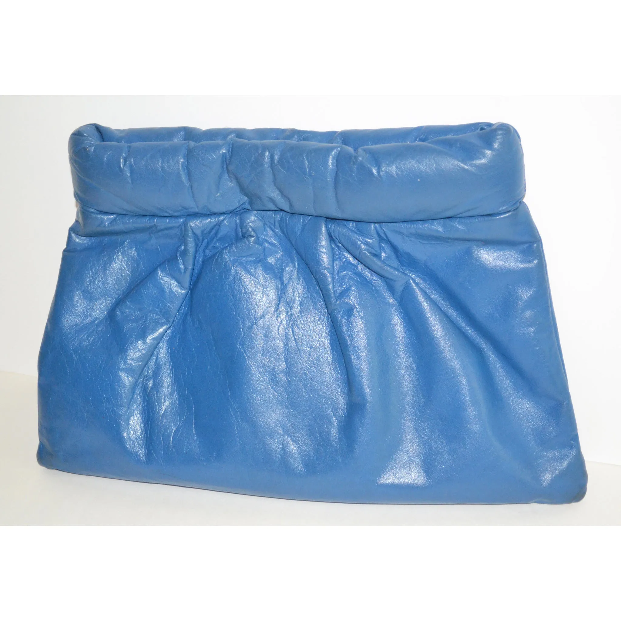 Blue Pleated Leather Clutch Purse